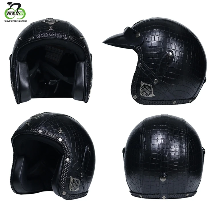 

WOSAWE PU Leather Cycling Helmet Bike Bicycle Helmet MTB Summer Removable inner liner Motorcycle Helmet Men without Goggles Mask