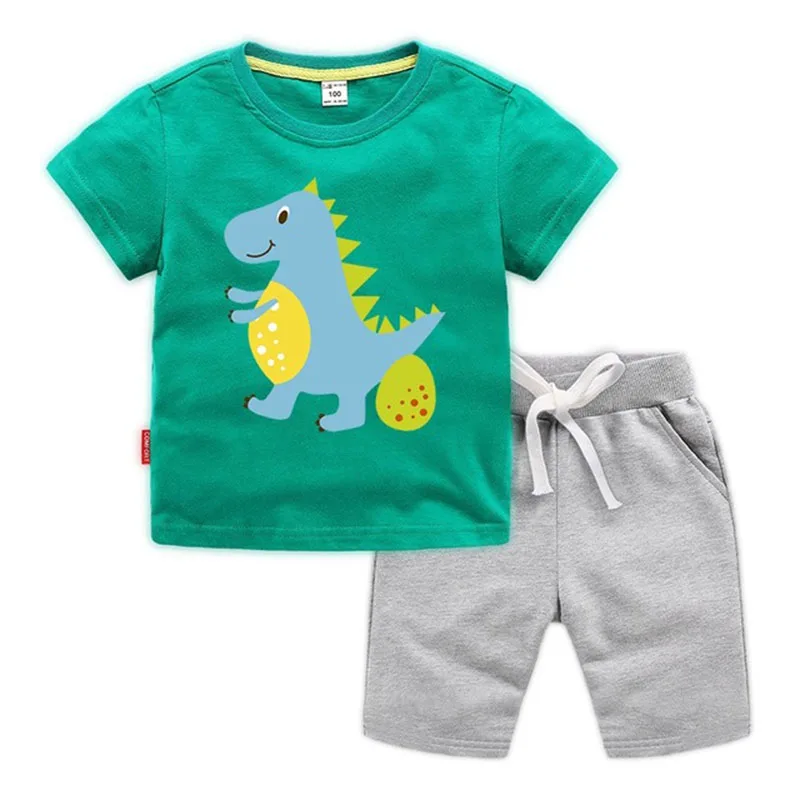 Moggi Cat Enjoy Kids Clothes Active Boys Sets Summer Short Sleeve Shirts+Shorts Pants Dinosaur 2 pieces Clothing Children 2019 (14)