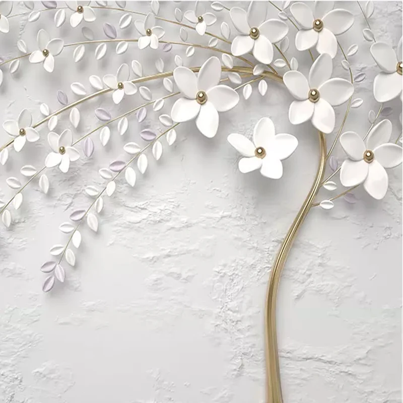 Mural Wall Covering White Embossed Flower Branches Wall Paper For Living Room