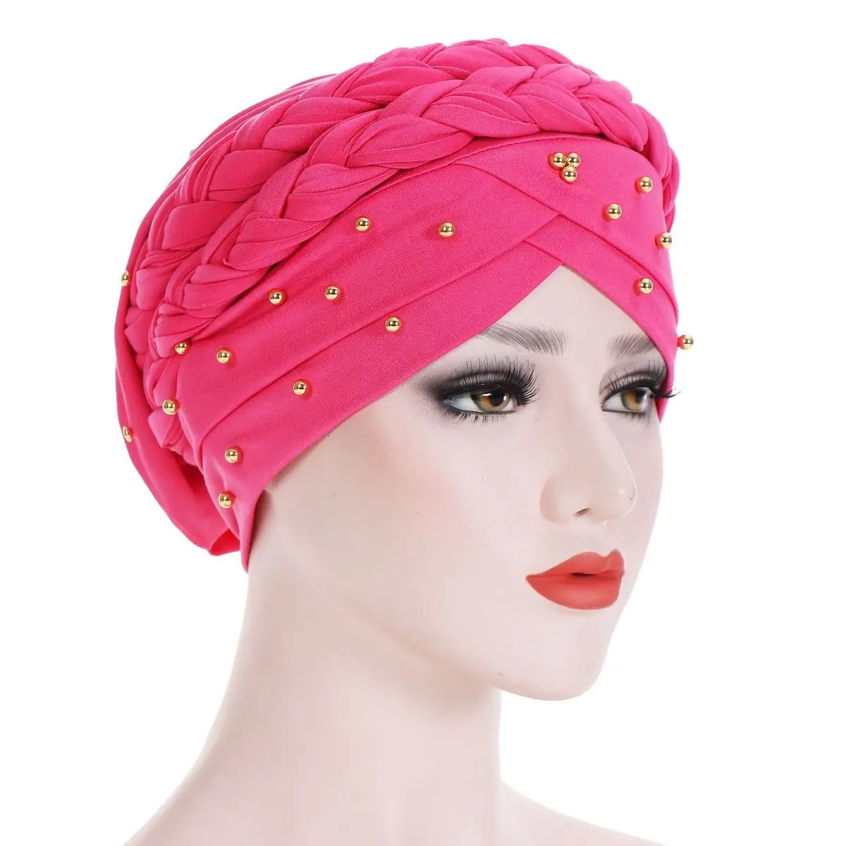 Luxury Beaded Braid Style Pearled Turban Long Head Scarf Headwrap Women Muslim Hijabs Bandanas Hair Accessories - Цвет: 6