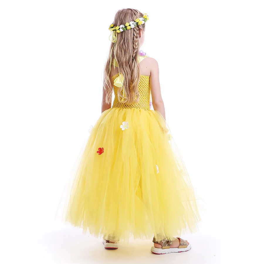 Multi Colored Flowers Kids Yellow Fancy full length Tutu Dress Baby Girls (12)