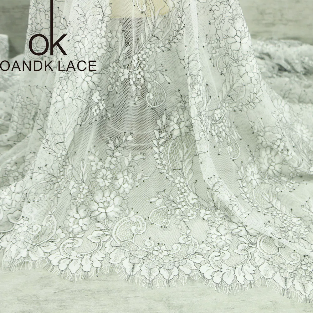 

3 meter/ lot Eyelash Lace Fabric wide 150 cm DIY Decorative High Quality Soft Off Nylon Eyelash Lace Trim Wedding Dress Fabric