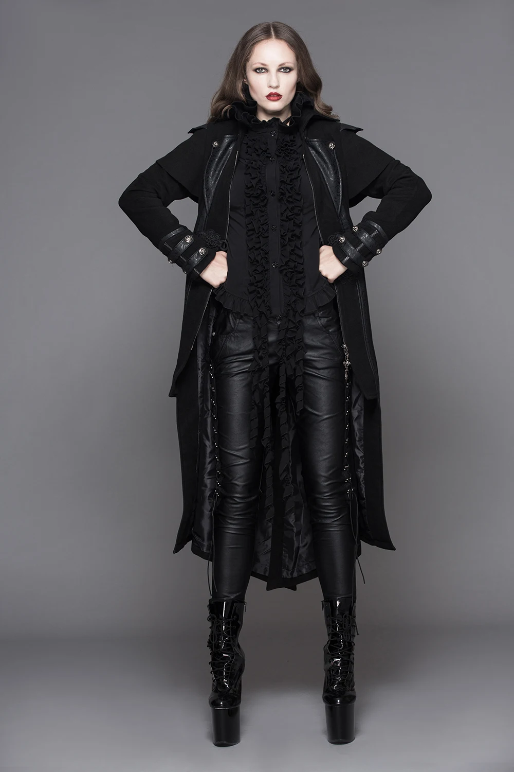 Devil мода стимпанк осень зима женская готическая длинная куртка панк черная с длинным рукавом толстые пальто ветровки тонкие пальто