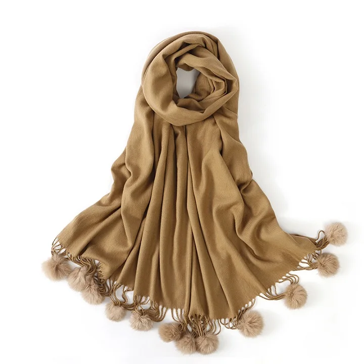 VISROVER, 23 цвета, модный кашемировый женский зимний шарф с помпонами из натурального меха, осенне-зимняя шаль, женский зимний шарф с помпоном - Цвет: 12