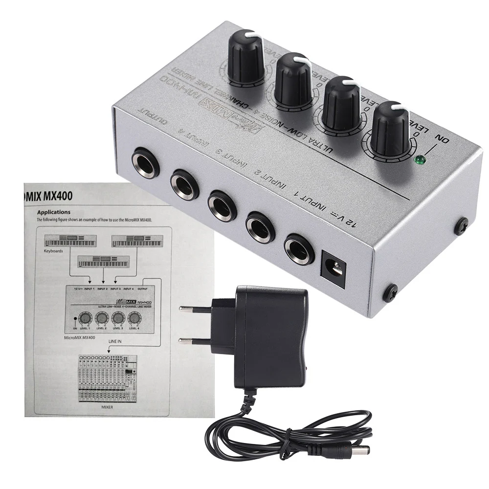 MX400 ультра-компактный низкий Шум 4 Каналы линии моно аудио микшер с Мощность адаптер - Цвет: EU PLUG
