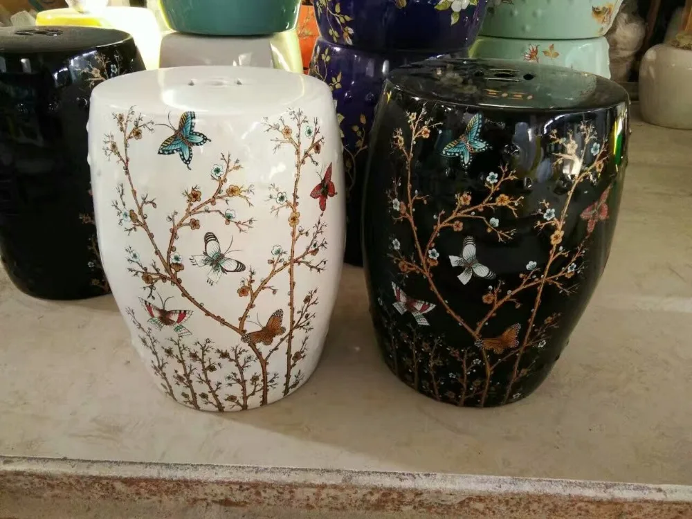 White Black Jingdezhen Porcelain Garden Stool Ceramic For