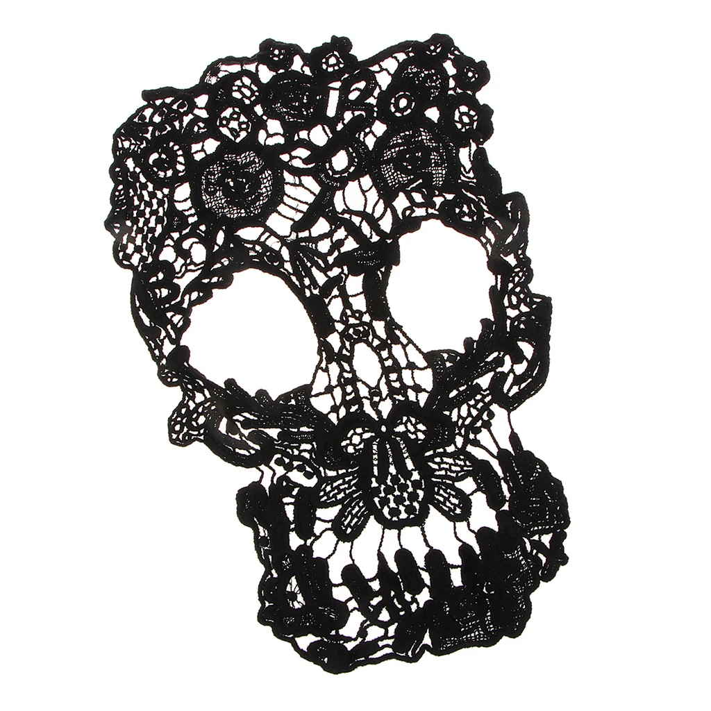 Skull Embroidered Appliques Lace Fabric Ribbon Trim Patch Gothic Embroidery Neckline Collar DIY Apparel Sewing Lace Black