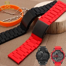 Waterproof silicone bracelet for diesel watch band 28mm DZ7396 DZ7370 DZ428 rubber and stainless steel watchband mens strap