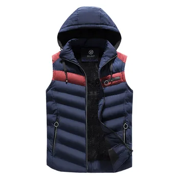 

New men Jacket Cotton Padded Outwear Man Winter Vest Coats Fashion Hooded Design Stitching Warm Casual Sleeveless Waistcoat