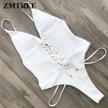 ZMTREE, боди, белая одежда для плавания, стринги, Цельный купальник, женский купальник, открытая спина, пляжная одежда, высокая нога, на шнуровке, купальник
