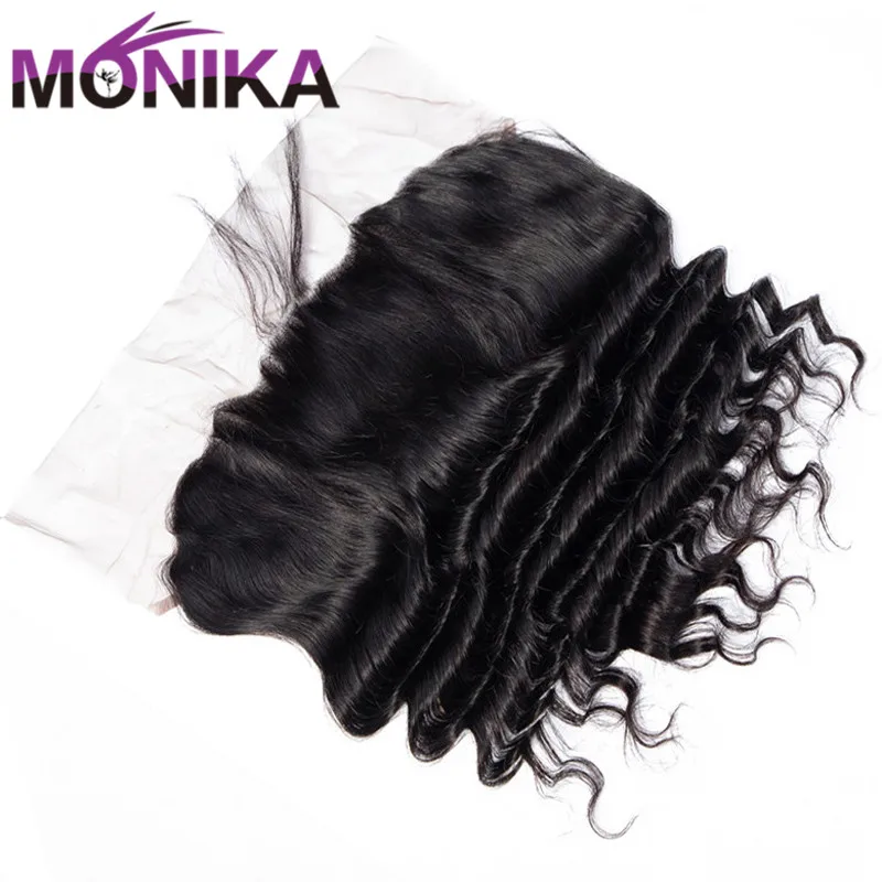 Monika Hair 13x4 Pre Plucked Lace Frontal Closure Brazilian Loose Deep Wave Frontal Non Remy Human Hair Closure Free/Middle Part