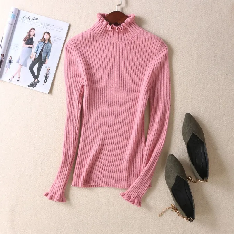 Women's Floral Collar Cuff Cashmere Jumper Pullover Ribbed Wool Soft Sweater Slim Famale 2 Models Winter Sweaters #919 | Женская