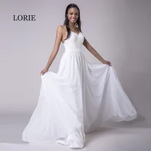 LORIE на тонких бретельках дешевые свадебные платья принцесса без спинки шифон Кружева развертки Поезд белое свадебное платье свадебное пляжное платье