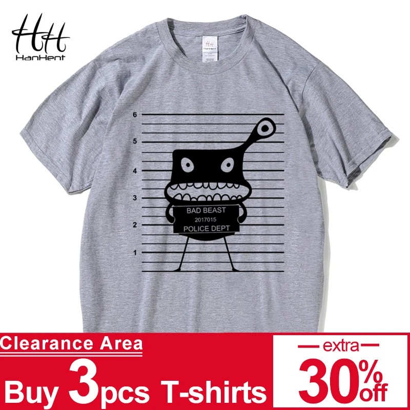 

HanHent Bad Beast T-shirts Man's Summer Cotton Tops Tees Creative Animals Printed Gray Tee shirts Men Funny Underwear Boys