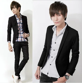 

Dropshipping Pure color cotton Suit long sleeves fashion blazer young slim fit big size Jacket Men's top coat Work Wedding Wear