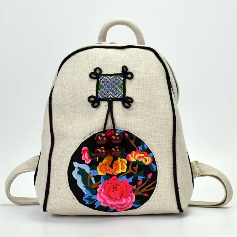

New women's bag ethnic style embroidery canvas shoulder bag leisure travel bag student bag mini cute backpack