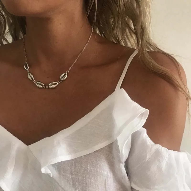 

Boho Fashion Silver Gold Irregular Oval Ball Shape Shell Necklace for Women Beach Chocker Conch Necklaces Jewelry collier