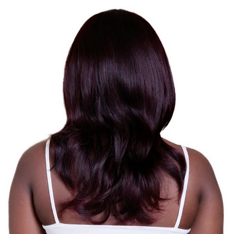 Yiyaobess 40 см маленькие волнистые пышные средней длины бордовые парики для женщин термостойкие синтетические натуральные африканские американские волосы - Цвет: T1B/бордовый