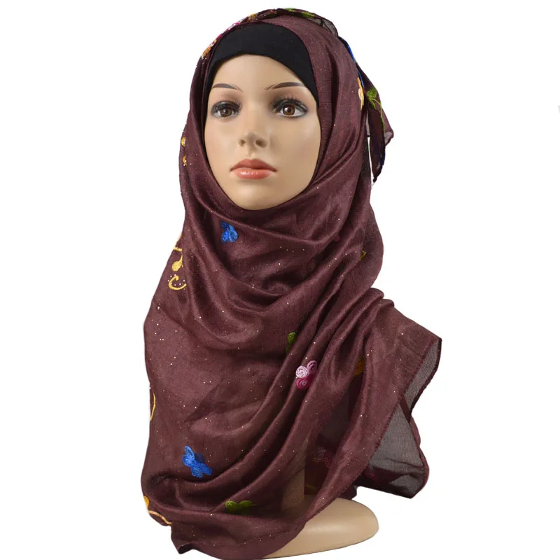 Блёстки высокого качества Серебристый Стальной жемчужные бусы цветочный вышитые, льняные шарф шаль мусульманский хиджаб горный хрусталь шали шарфы 10 шт./лот