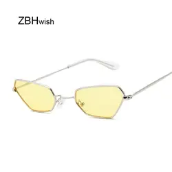 Ретро маленькие кошачий глаз солнцезащитные очки Женские винтажные брендовые оттенки желтые металлические цветные солнцезащитные очки