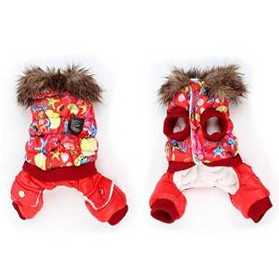 Red winter jacket Starfish Print Press Stud Button Pet Dog Clothes