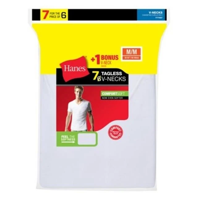 Hanes 43935542856 777VG7 Mens Tagless V Neck Undershirt White - Extra Large - 7 Pack
