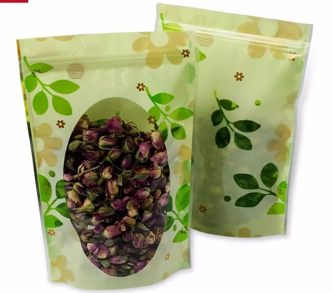 

10*15cm Printed green stand up pouch ziplock bag with window Zipper Ziplock Food Storage Packaging Bag