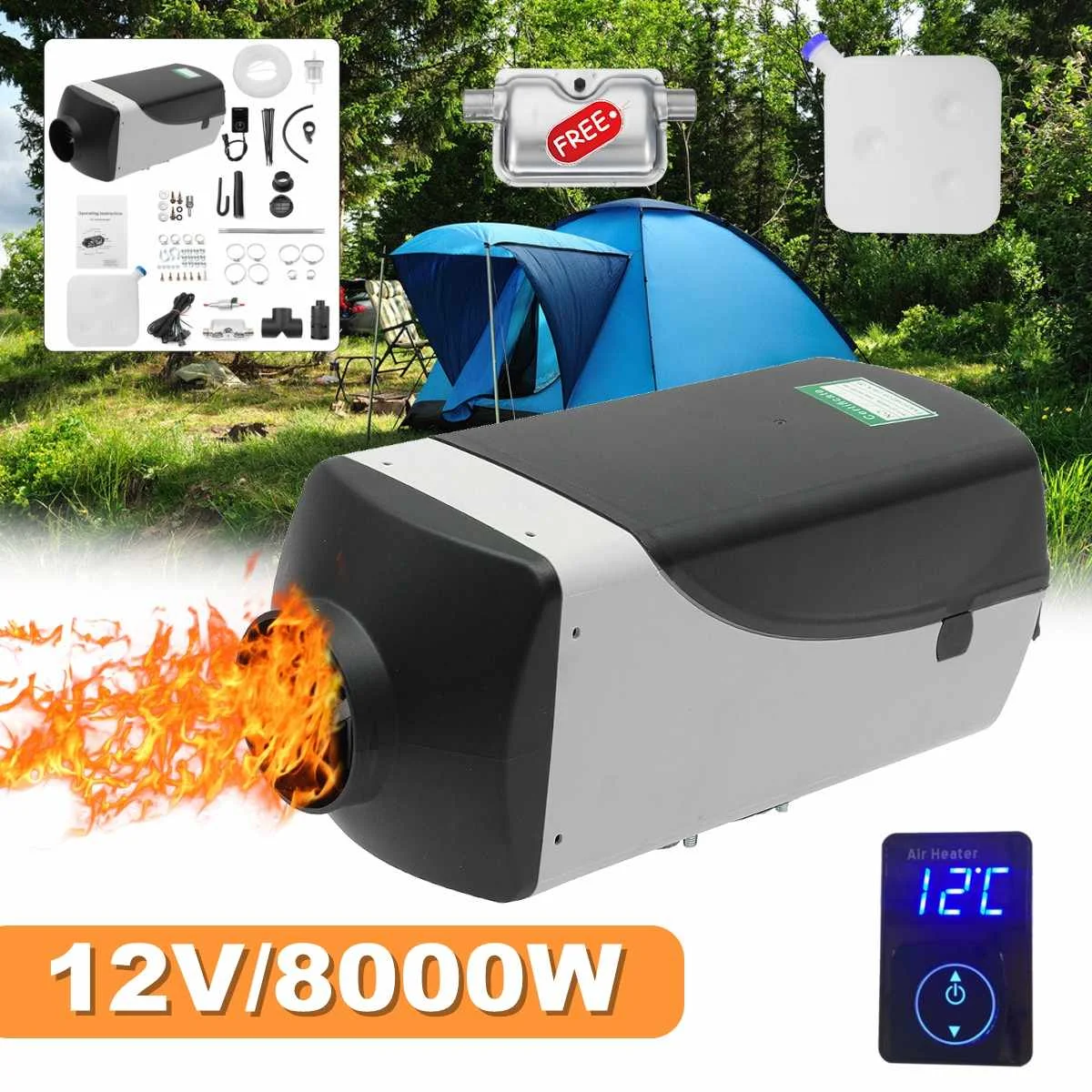 

HCalory 12V 8000W Car Diesels Air Parking Heater Car Heater LCD Monitor Switch Silencer for Trucks Bus Heater
