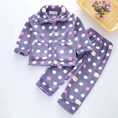 Pijama infantil inverno; детский пижамный комплект из кораллового флиса; пижама с принтом для маленьких мальчиков и девочек; детская фланелевая одежда для сна; пижамы для младенцев - Цвет: Purple Dots