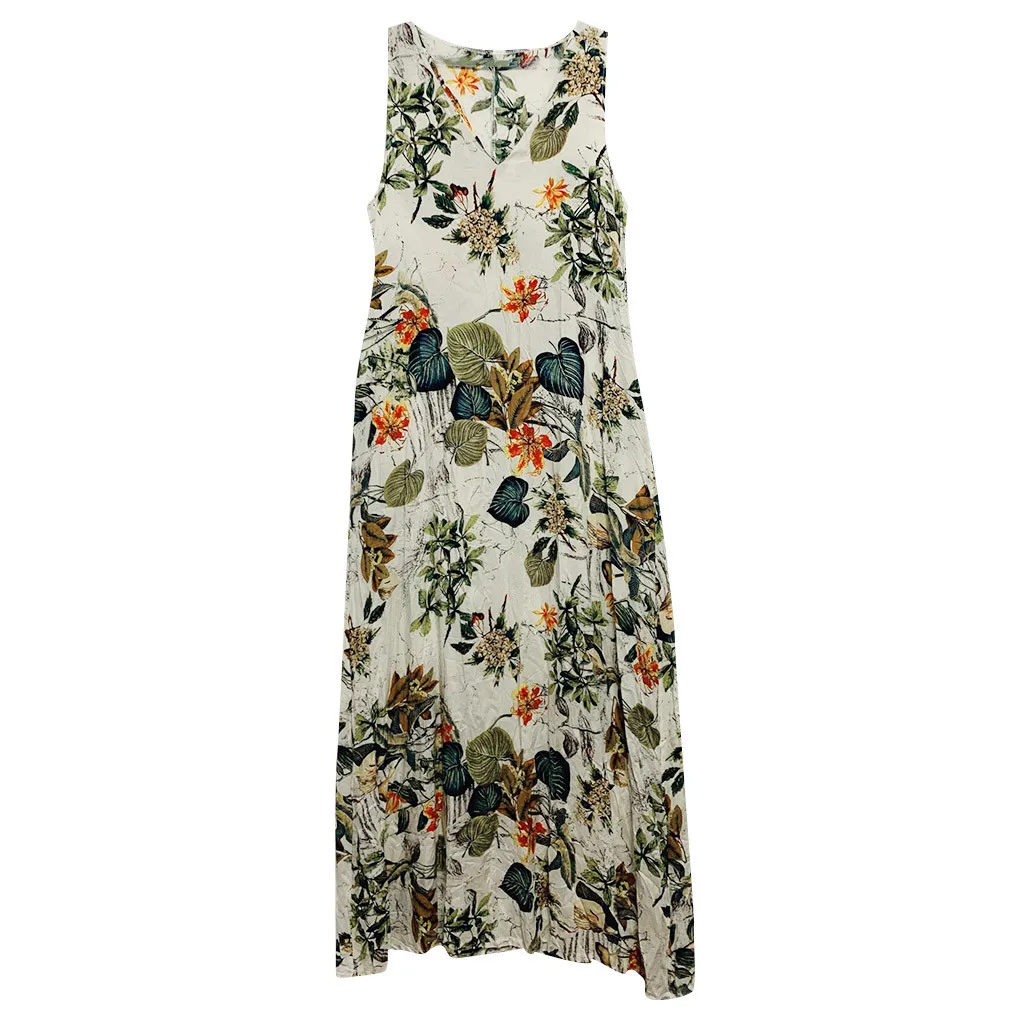 

Printed Summer Beach Floral Dress Women's Casual Sleeveless V-neck Flower Print Maxi Tank Long Dress Drop Shipping