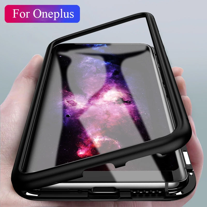 

Magnetic Adsorption Phone Case for Oneplus 6 1+6 Metal Bumpers Tempered Glass Full Protection Back Cover for One Plus 6