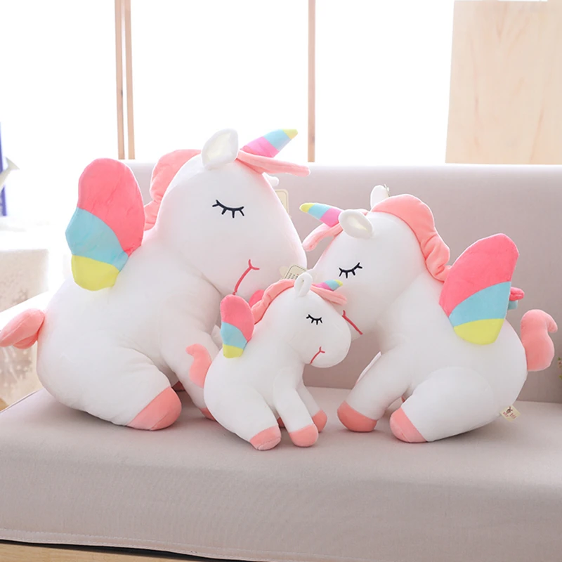 MIAOOWA 1PC 25-55CM Lovely Cartoon Baby Unicorn Plush Doll Cute Dream Wing Unicorn Lovely Animal Horse Stuffed Pillow Kid Gifts
