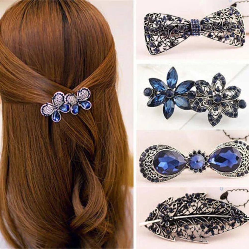 

Fashion Women's Rhinestone Flower Metal Hair Pin Barrette Hairpin Clip