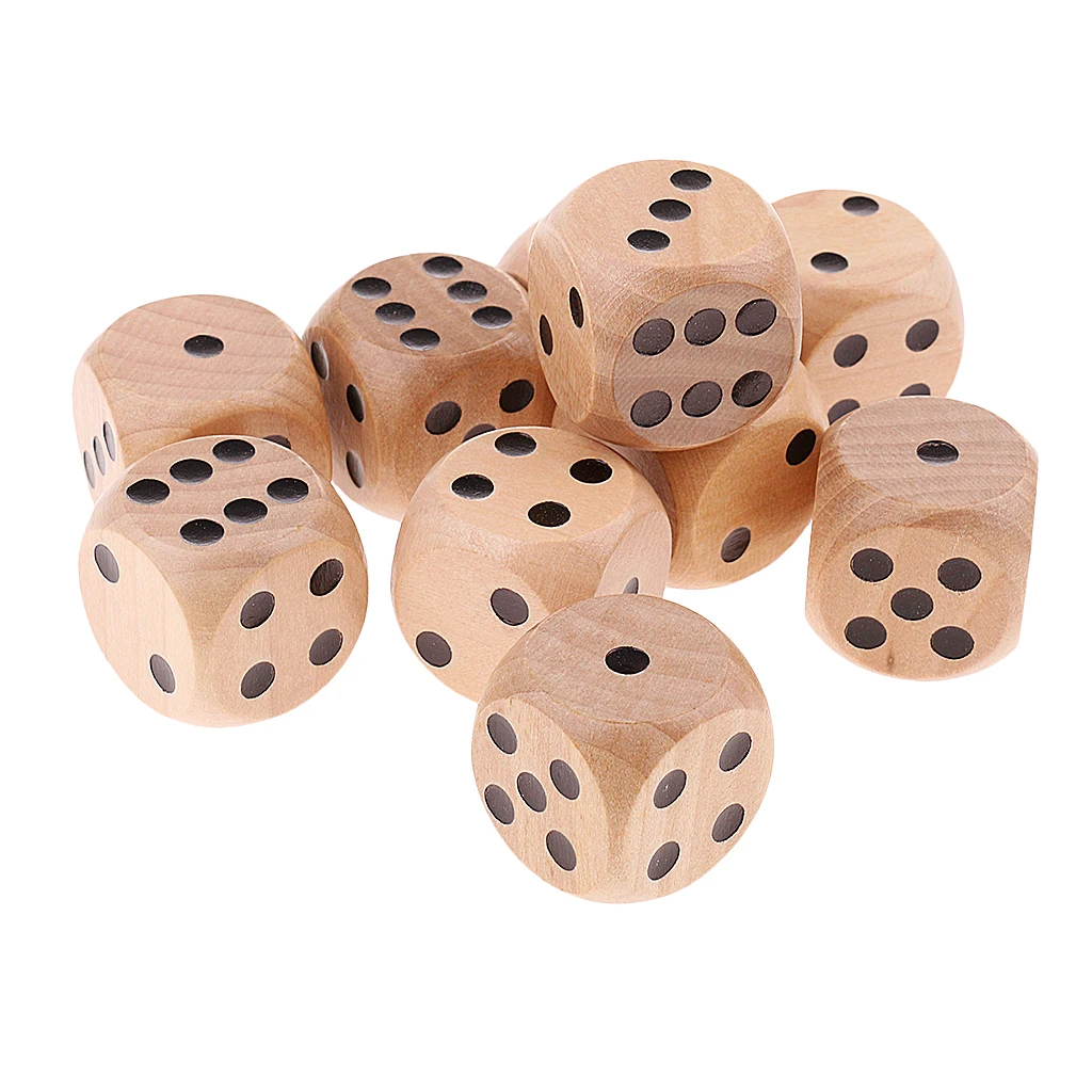 MagiDeal 10 шт. деревянные игральные кости D6 шесть сторонняя пунктирной линии для