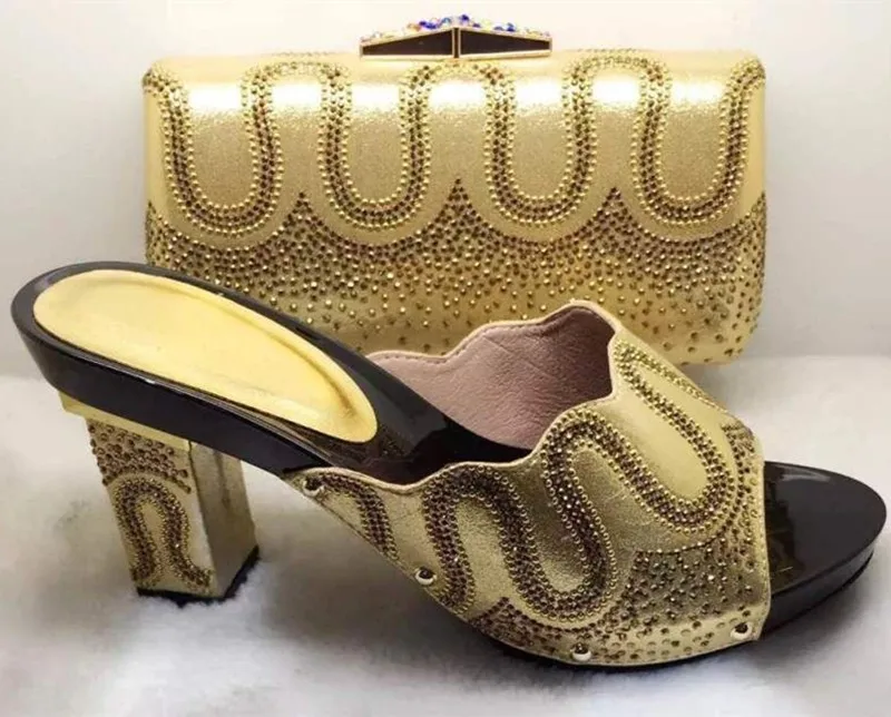 Italian Matching Shoe And Bags Set With Rhinestones High Quality African Wedding Shoes And Bag TH11