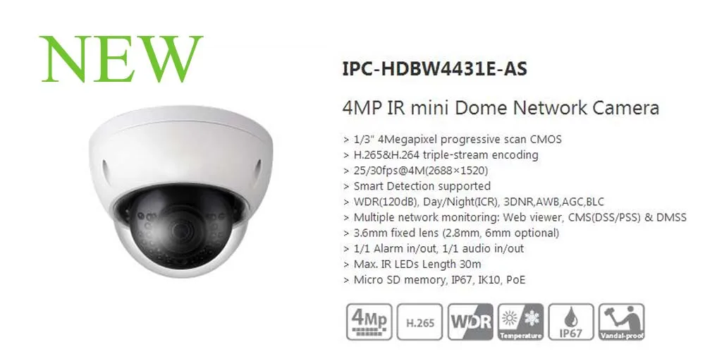 Бесплатная доставка dahua безопасности IP Камера 4mp Full HD ИК-порт Mini купольная сетевая