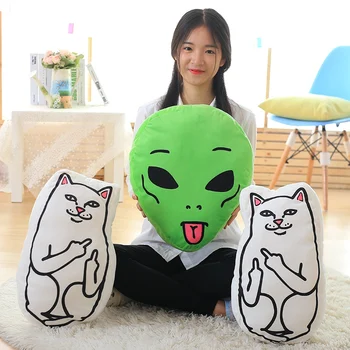 

Hot 46cm Soft Middle Finger Cat & Green Aline Stuffed Plush Toy Cushion Pillow For Children Wholesale Drop Shipping Available