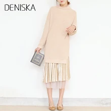 2018 Autumn Winter Turtleneck Loose Dress Women Long Sleeve High Neck Casual Sweater Dress Mid-calf Warm Knitted Dress Vestidos