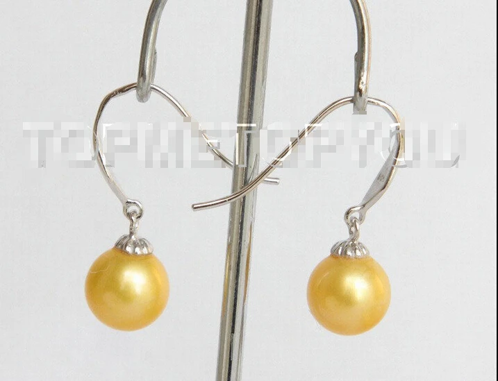 

Free shipping >>>>>>AAAA Dangle 8.5MM ROUND GOLDEN SOUTH SEA PEARL EARRING 925SC hook E3390