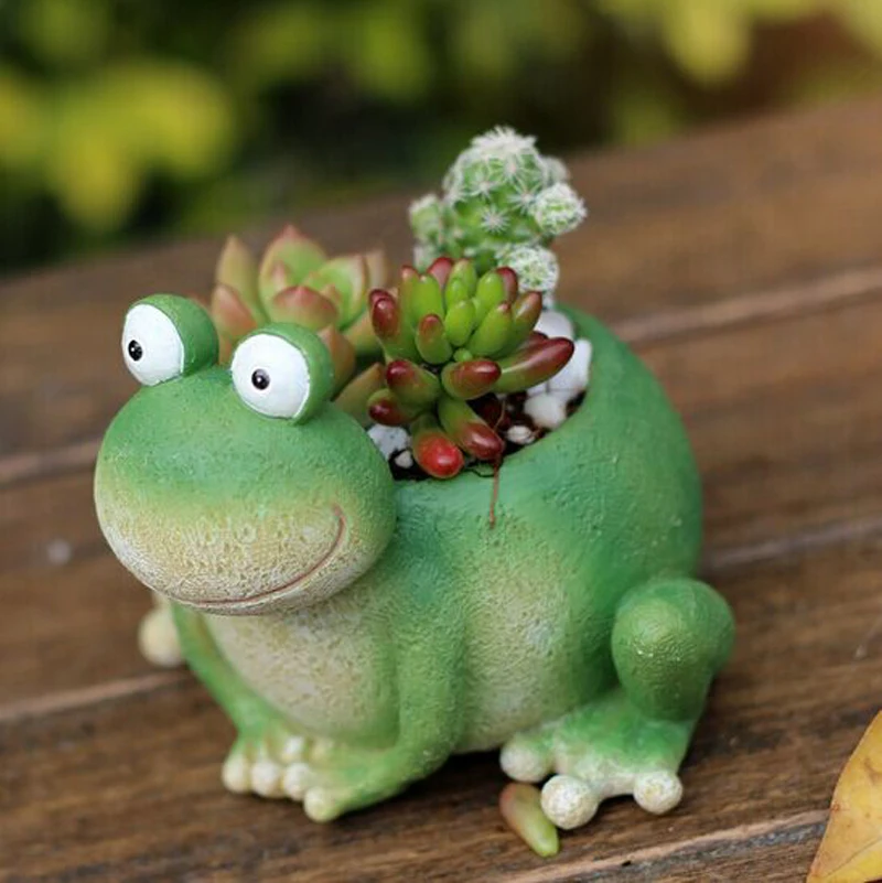 Creative Frog Resin Garden Pots Planters Succulents Flower Green Plant