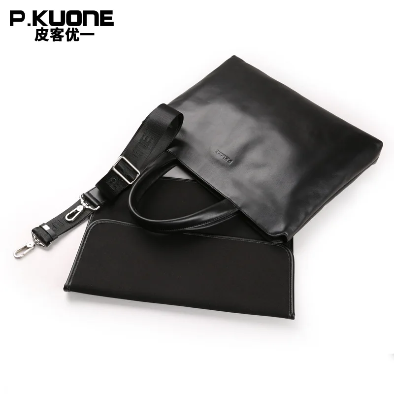 P.KUONE Genuine Leather Laptop Bag New Fashion Men Briefcase Famous Luxury Brand Men Handbag Designer High Quality Shoulder Bag P.KUONE Genuine Leather Laptop Bag New Fashion Men Briefcase Famous Luxury Brand Men Handbag Designer High Quality Shoulder Bag