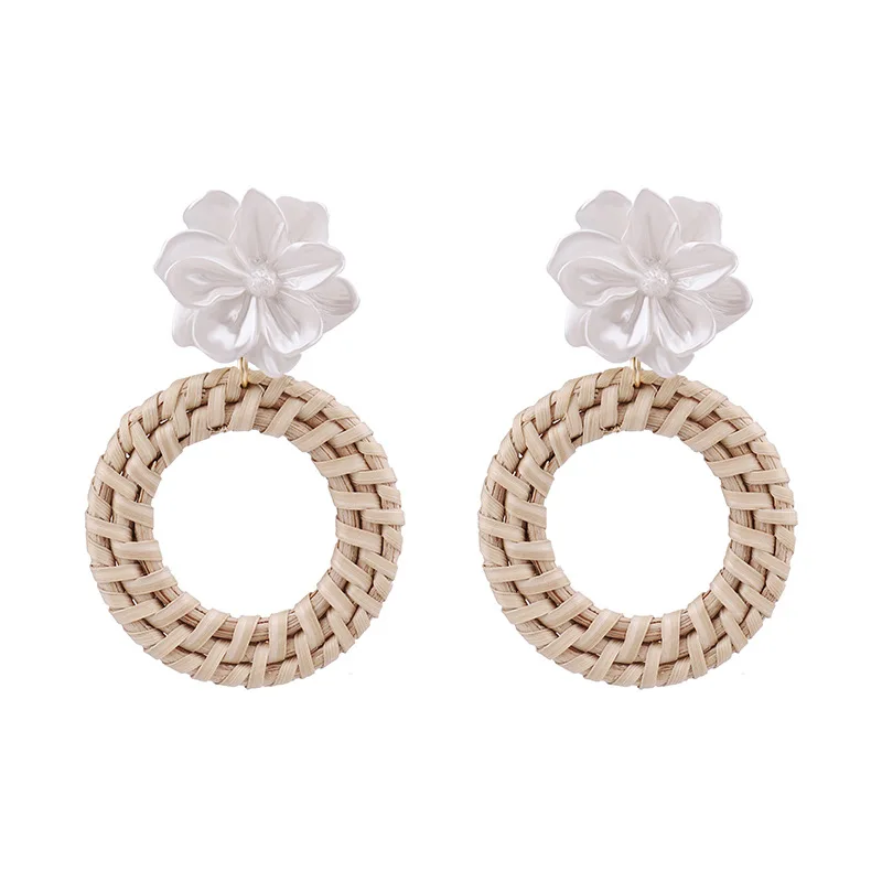 

Bohemia Drop Earrings Vintage Exaggerated Geometry Rattan Knit INS Internet Celebrity Wood Long EarringsFor Women Jewelry Gift
