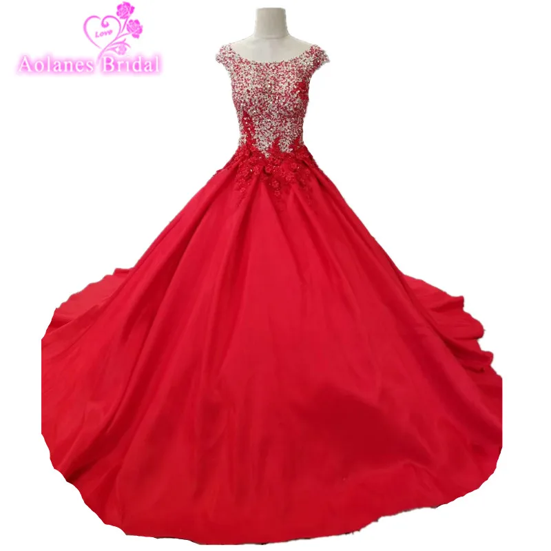 AOLANES Lange Puffy Prom Dresses 2018 Elegante Baljurk Sparkly Kralen Backless Lace UP Girl Red Tulle Prom Jurk Voor party AOLANES Lange Puffy Prom Dresses 2018 Elegante Baljurk Sparkly Kralen Backless Lace UP Girl Red Tulle Prom Jurk Voor party