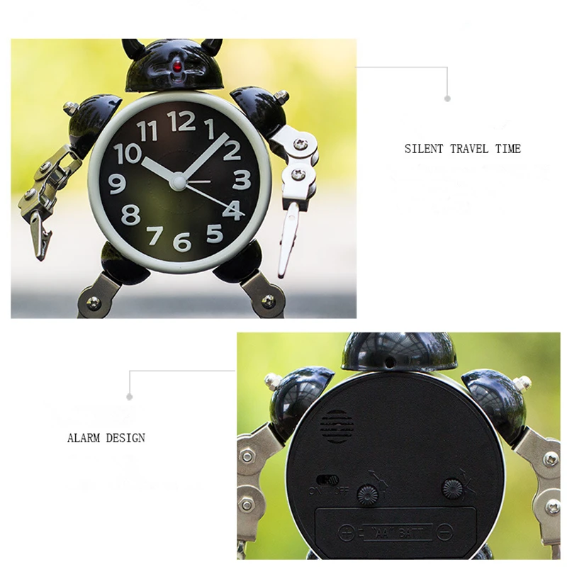 Creative Kids Alarm Metal Robot Clock Cartoon Anime Table Desktop Clock Alarm Watch Children Christmas Gift