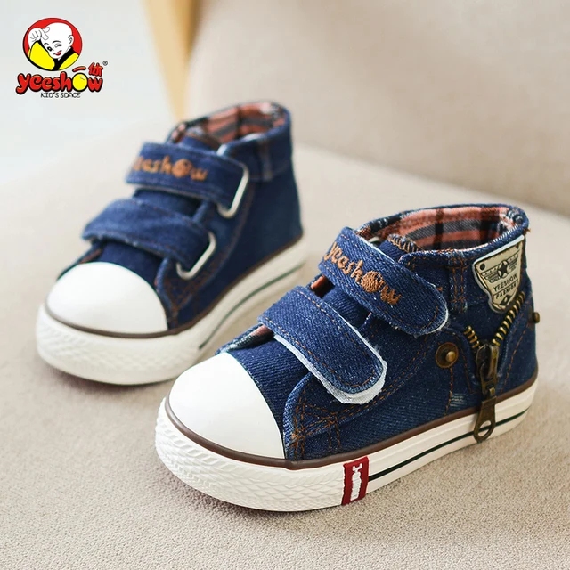 US $9.68 Spring Children Canvas Shoes Boys Fashion Sneakers Kids Casual Zipper Shoes Girls Jeans Denim Flat 