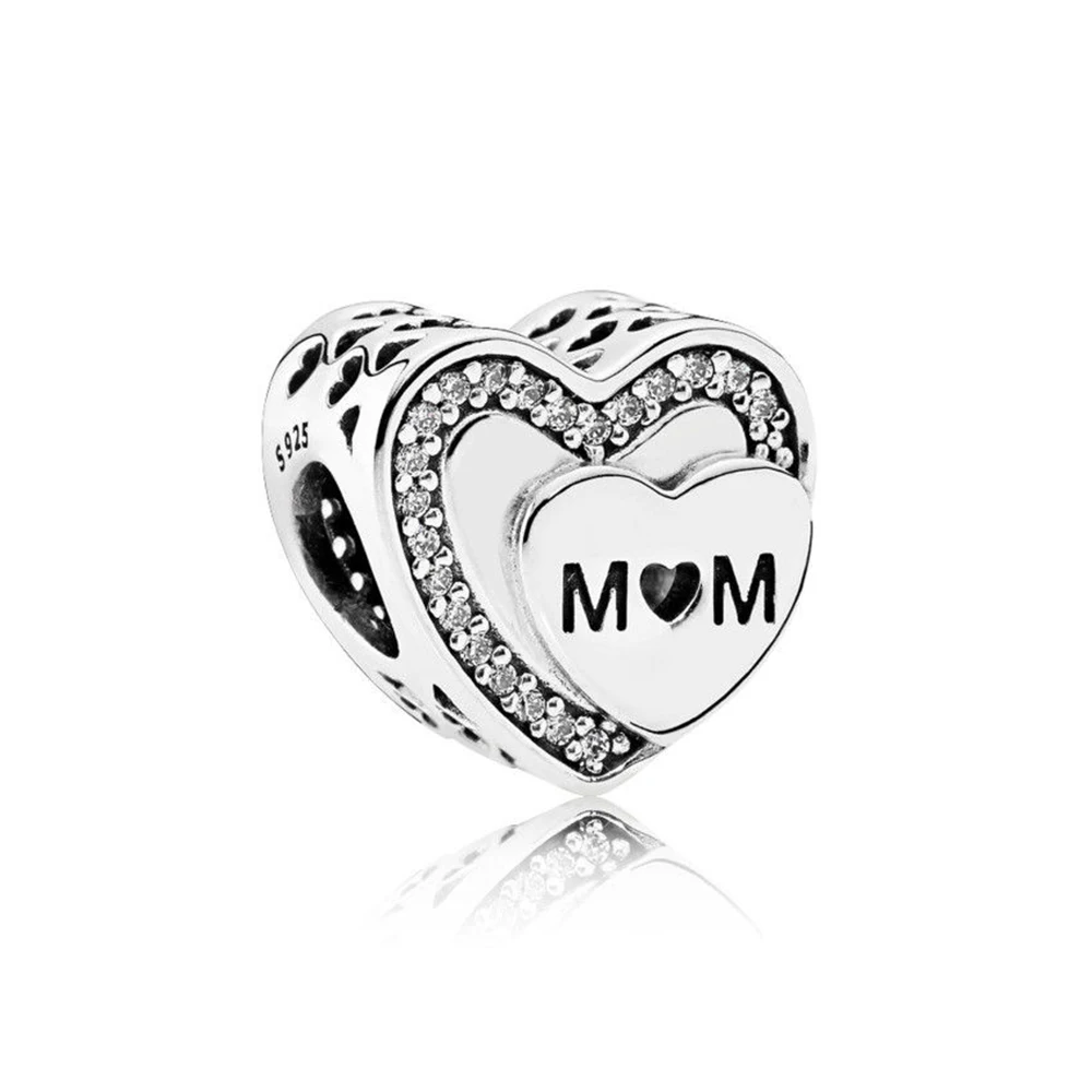 

NEW 100% 925 Sterling Silver Tribute to Mom Clear CZ Bead Fits Original Bracelets DIY Jewelry For Mother Gift