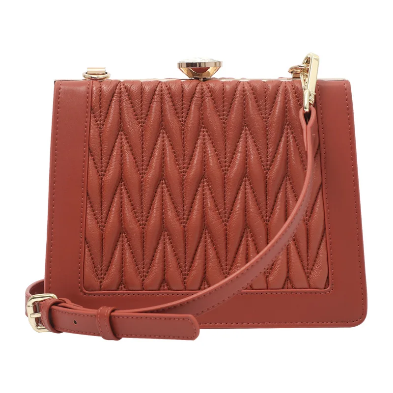 

2019 Summer Fashion Medium Diamond Lattice Clip Frame Leather Hand Bag Shoulder Bag for Women