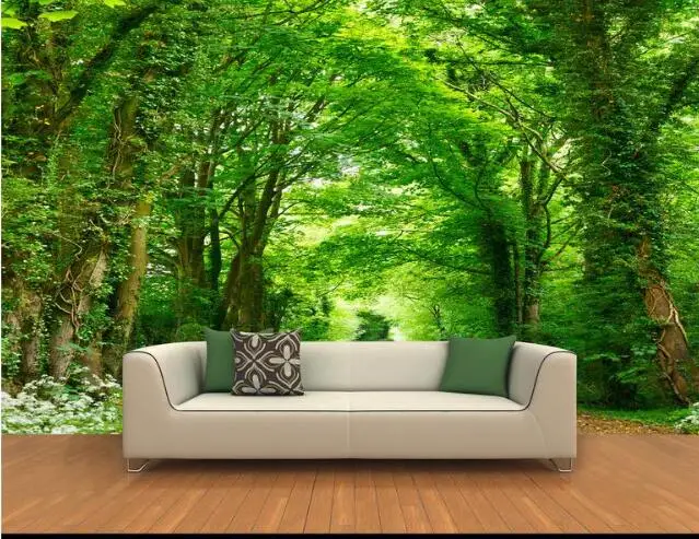 Custom photo wallpaper for walls 3 d wall murals wallpaper forest trail stands on both sides of the street trees mural decor
