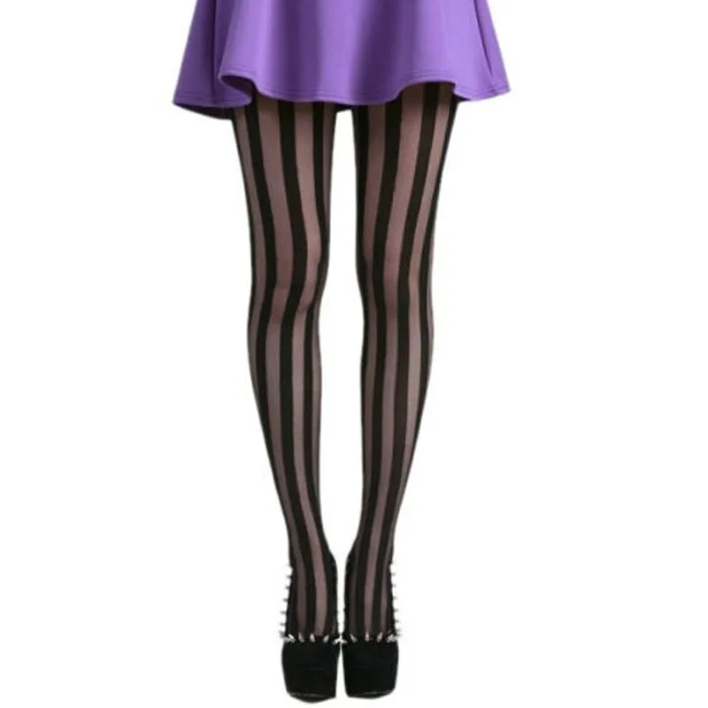 

2016 New Women Hot Gothic Punk Sexy Vertical Stripe Black Pantyhose Stockings Tights Cool