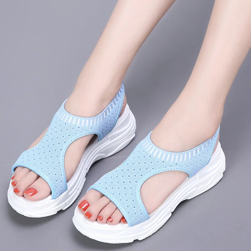 JINBEILEE Fashion wild elastic band sports sandals women's thick bottom fish mouth mesh increased single shoes